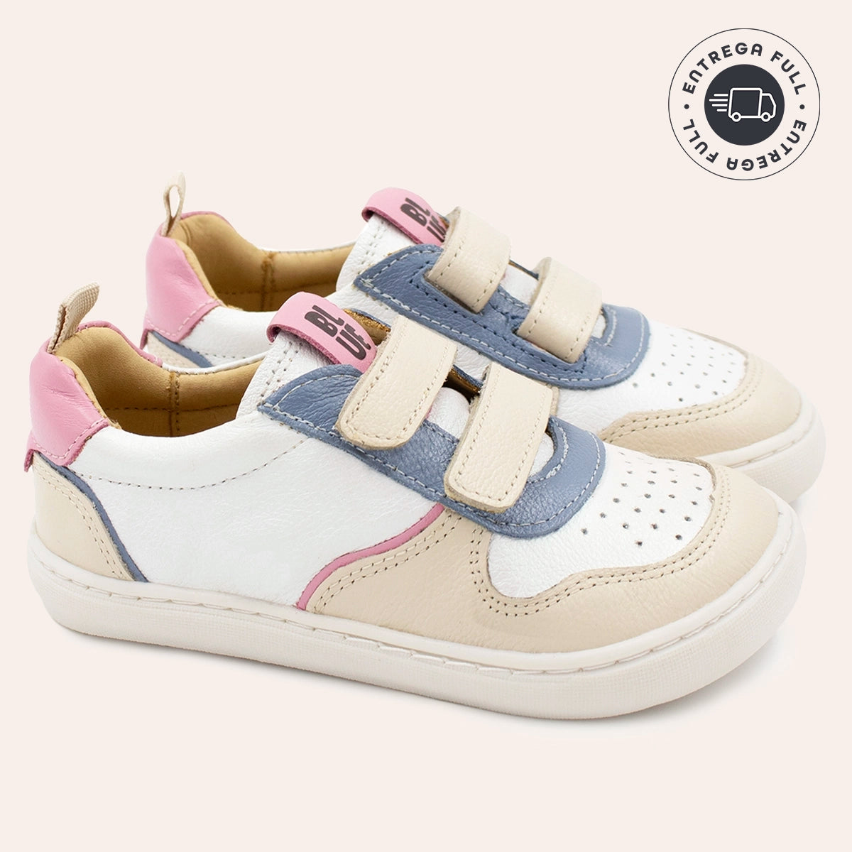 Adriana Infantil - Branco Perola /  Azul  e Rosa