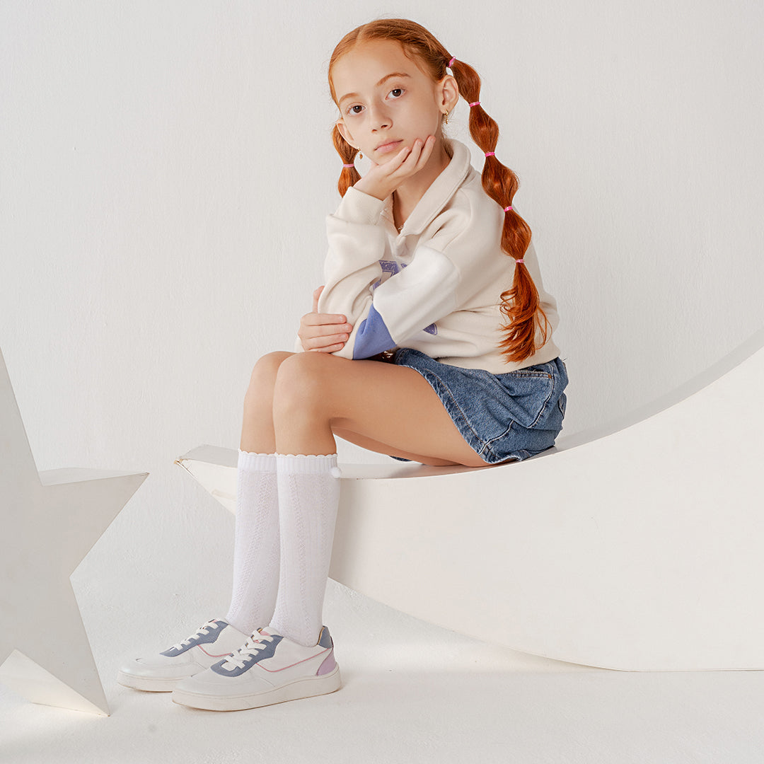 Antonela Infantil - Branco Perola / Azul / Rosa