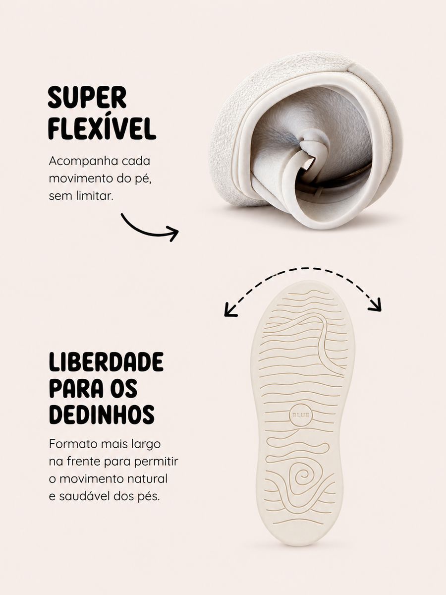 Biqueira larga do Jolie Infantil - Branco Ouro, com espa&ccedil;o para os dedos