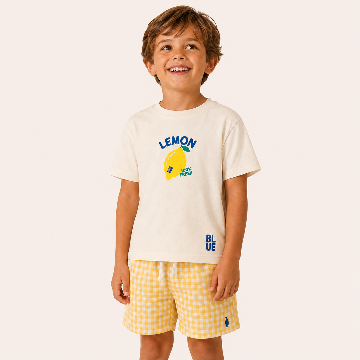 Conjunto Infanti Camiseta Lemon e Short Vichy Amarelo